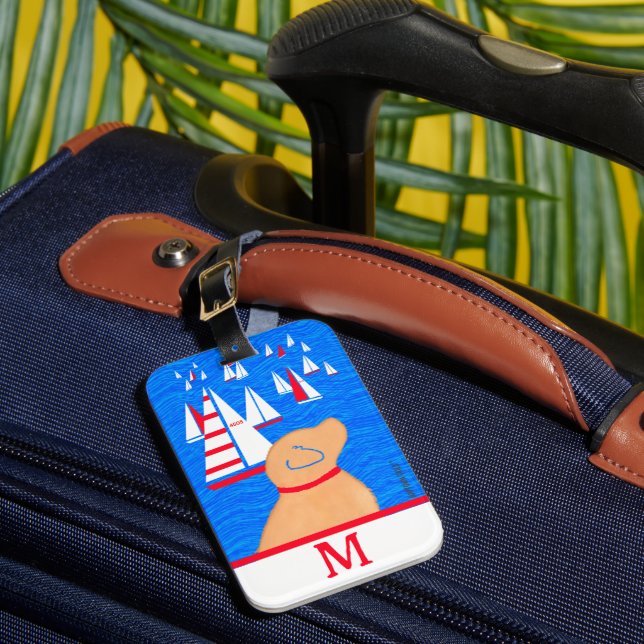 Etiqueta de equipaje de perro amarillo Regatta Day (Anverso In situ 1)