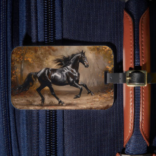 Etiqueta de equipaje de pintura de caballos negra