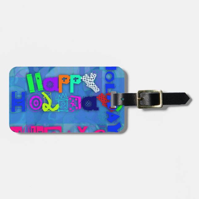 Etiqueta de equipaje de Pop Happy Holidays (Frente Horizontal)