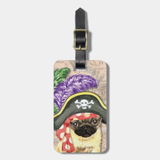Etiqueta de equipaje de Pug Pirate (Frente Vertical)
