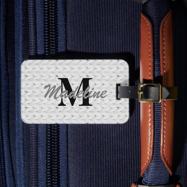 Etiqueta de equipaje de punto gris claro + nombre, (Anverso In situ 4)