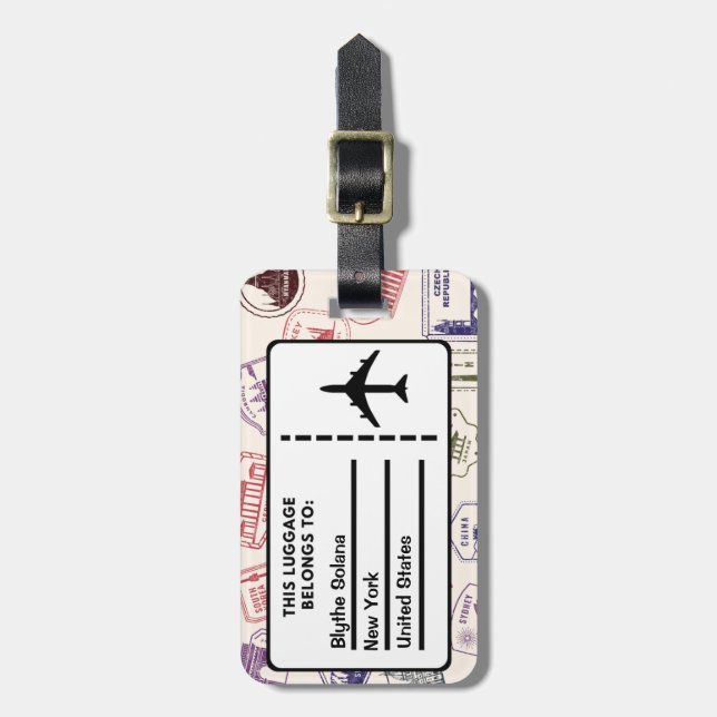 Etiqueta de equipaje de sellos de país personaliza (Frente Vertical)