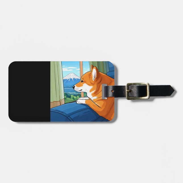 etiqueta de equipaje de shiba inu y mt fuji (Frente Horizontal)
