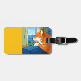 etiqueta de equipaje de shiba inu y mt fuji