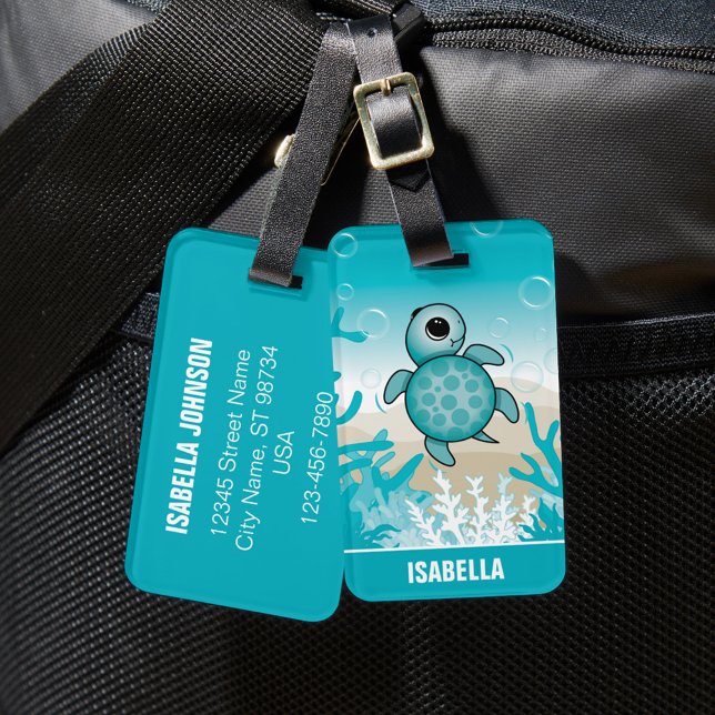 Etiqueta de equipaje de tortuga marina personaliza (Subido por el creador)
