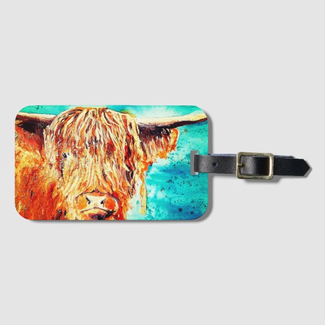 Etiqueta de equipaje de vaca Highland (Anverso horizontal)