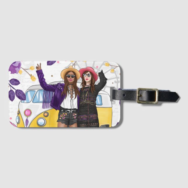 Etiqueta de equipaje de viaje de Chicas de BOHO (Anverso horizontal)