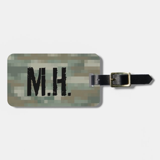 Etiqueta de equipaje de viaje monogramada | Camufl (Frente Horizontal)
