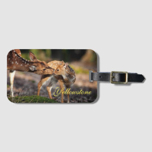 Etiqueta de equipaje de Yellowstone-Deer & Baby Fa