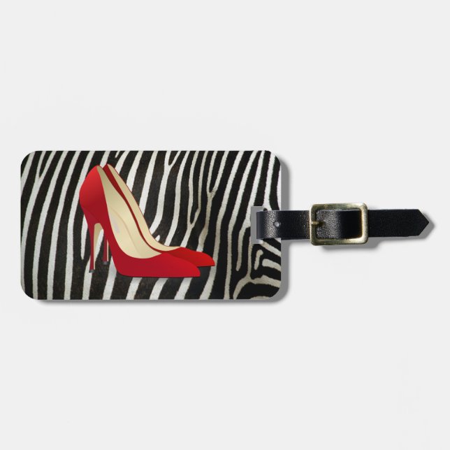 etiqueta de equipaje de zapatos altos rojos (Frente Horizontal)