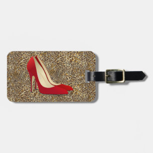 etiqueta de equipaje de zapatos altos rojos