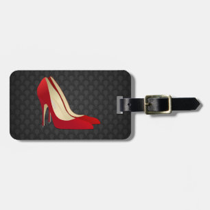 etiqueta de equipaje de zapatos altos rojos