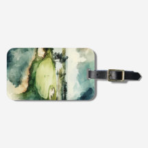 Etiqueta de equipaje del campo de golf de acuarela