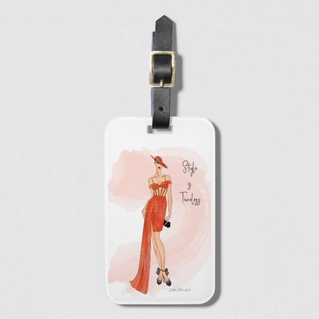 Etiqueta de equipaje del Chica de moda (Anverso vertical)