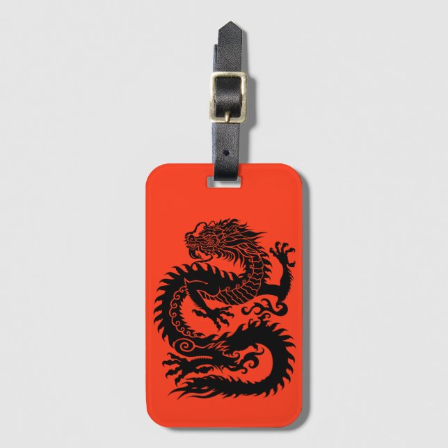 Etiqueta de equipaje del dragón chino tradicional (Anverso vertical)
