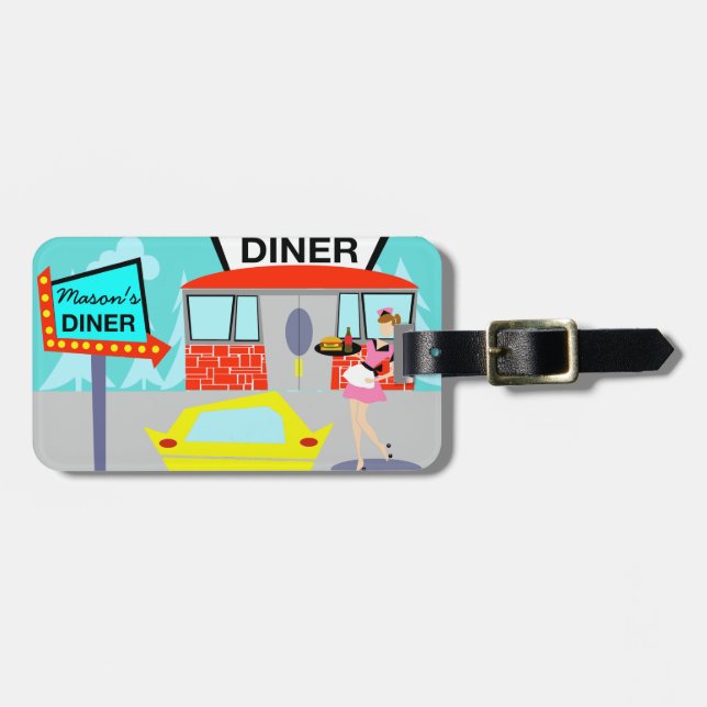 Etiqueta de equipaje Diner del Personalizable 1950 (Frente Horizontal)
