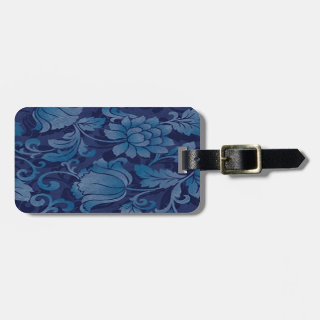 Etiqueta de equipaje floral azul graceful personal (Frente Horizontal)