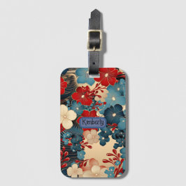 Etiqueta de equipaje floral de inspiración japones