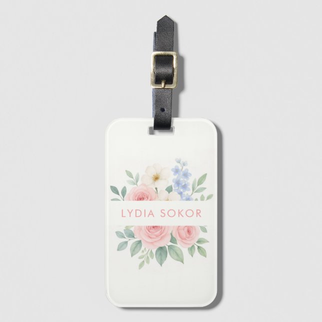 Etiqueta de equipaje floral personalizada (Anverso vertical)