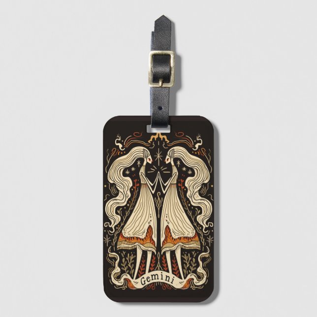 Etiqueta de equipaje Gemini Arte celestial zodiaco (Anverso vertical)