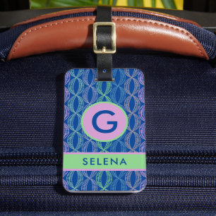 Etiqueta de equipaje geométrica de color verde ros