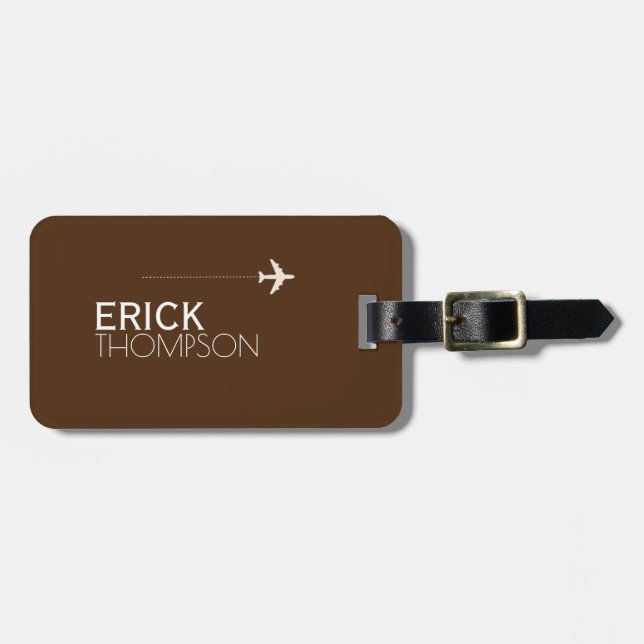 Etiqueta de equipaje marrón elegante y personaliza (Frente Horizontal)