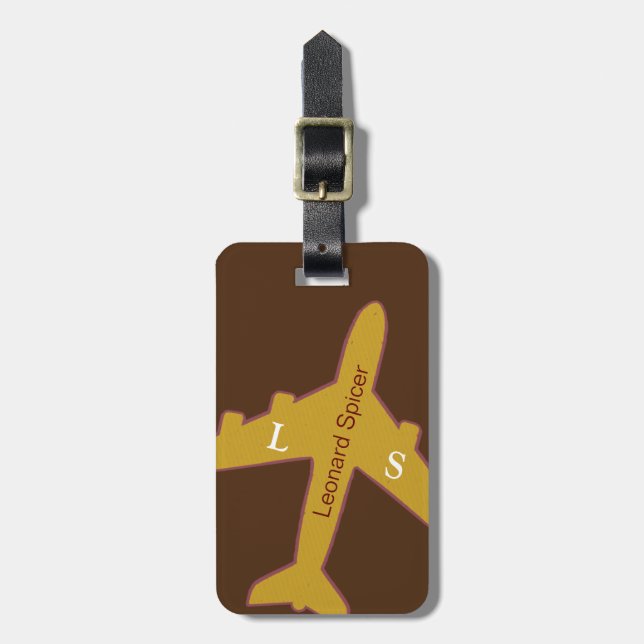etiqueta de equipaje marrón personalizada con nomb (Frente Vertical)