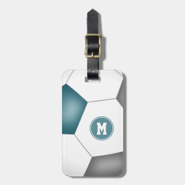 etiqueta de equipaje monogramada de fútbol blanco  (Frente Vertical)