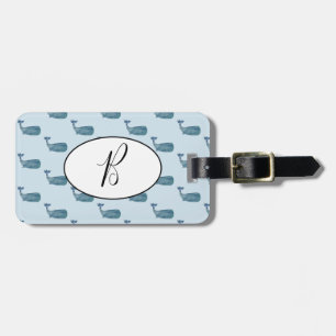 Etiqueta de equipaje náutico de ballena azul