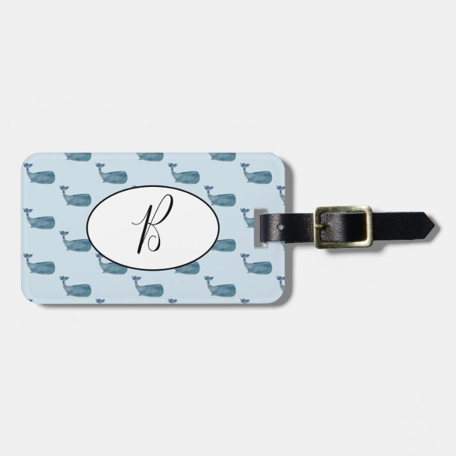 Etiqueta de equipaje náutico de ballena azul (Frente Horizontal)