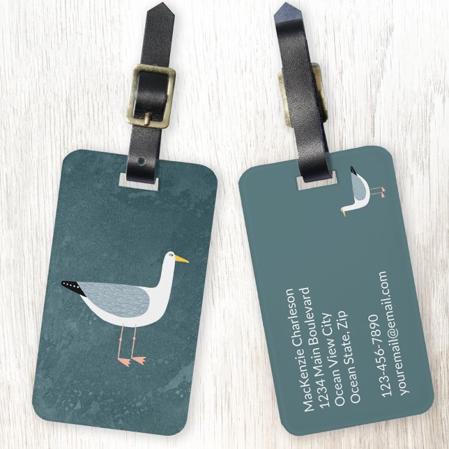 Etiqueta de equipaje náutico de gaviota (Seagull bird nautical personalized luggage tag)