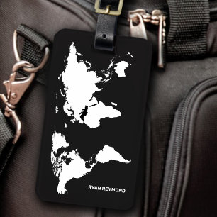 etiqueta de equipaje negro del mapa del mundo viaj