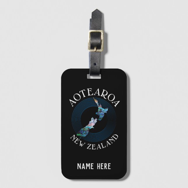 ETIQUETA DE EQUIPAJE PAUA DEL MAPA DE NUEVA ZELAND (Anverso vertical)