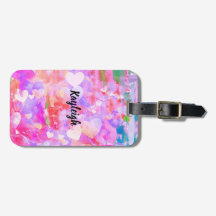 Etiqueta de equipaje personal de corazón rosa