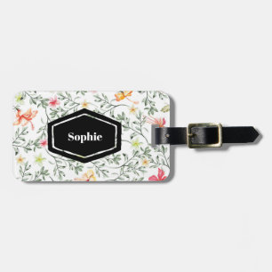 Etiqueta de equipaje personal floral tropical