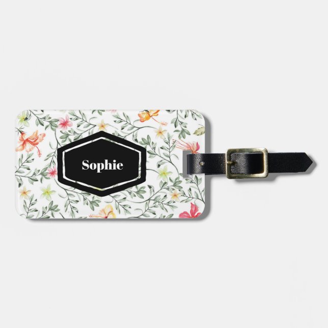 Etiqueta de equipaje personal floral tropical (Frente Horizontal)
