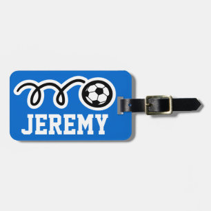 Etiqueta de equipaje personalizada con fútbol depo