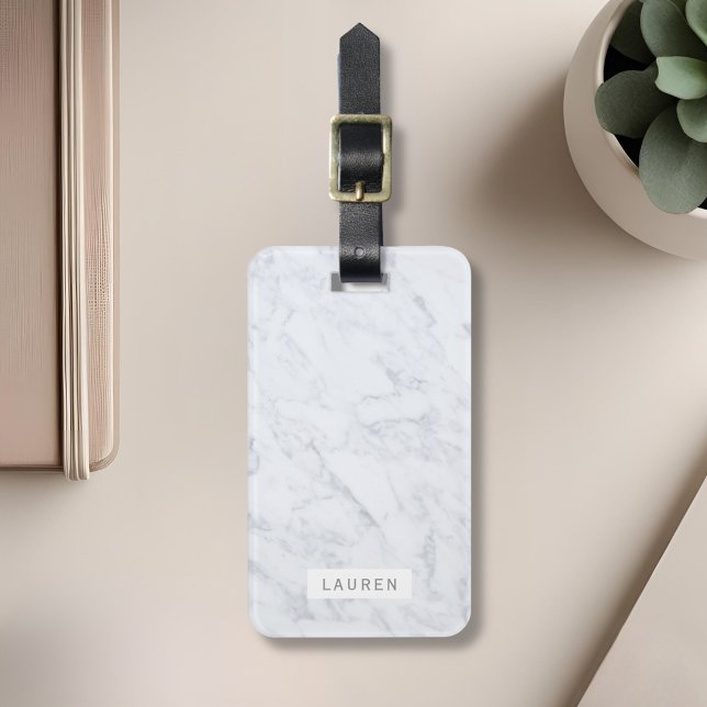 Etiqueta de equipaje personalizada de mármol blanc (Subido por el creador)