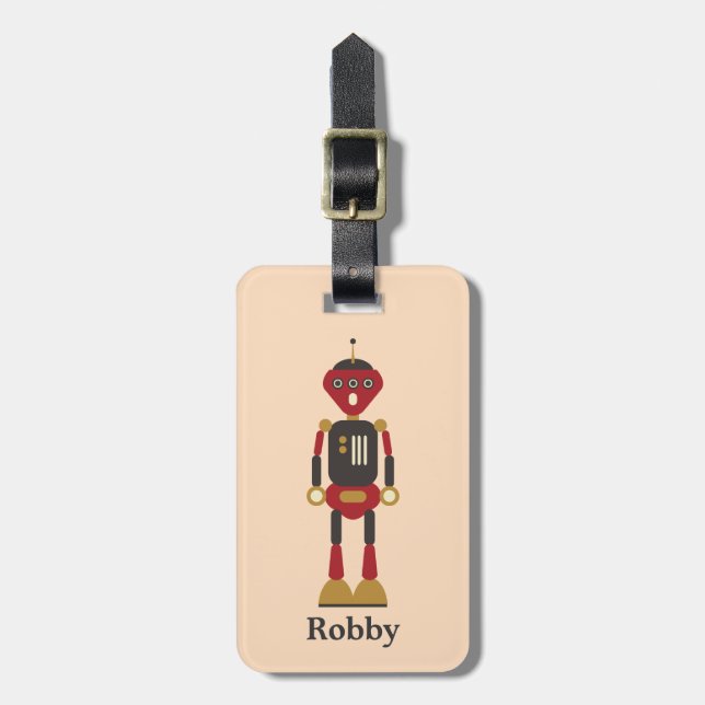 Etiqueta de equipaje personalizada de robot retro  (Frente Vertical)
