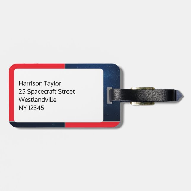 Etiqueta de equipaje personalizada del espacio azu (Atrás Horizontal)