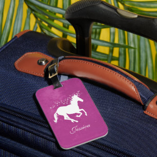 Etiqueta de equipaje personalizada Magenta Unicorn
