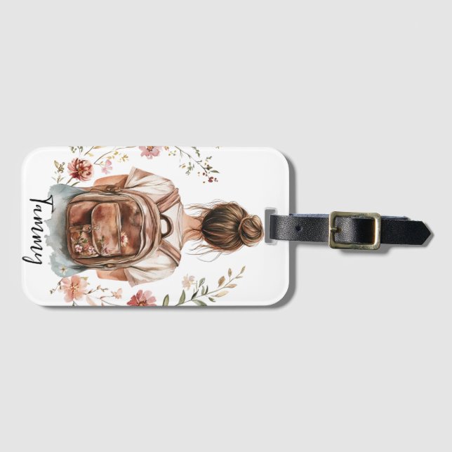 Etiqueta de equipaje personalizada - mujer de Brun (Anverso horizontal)