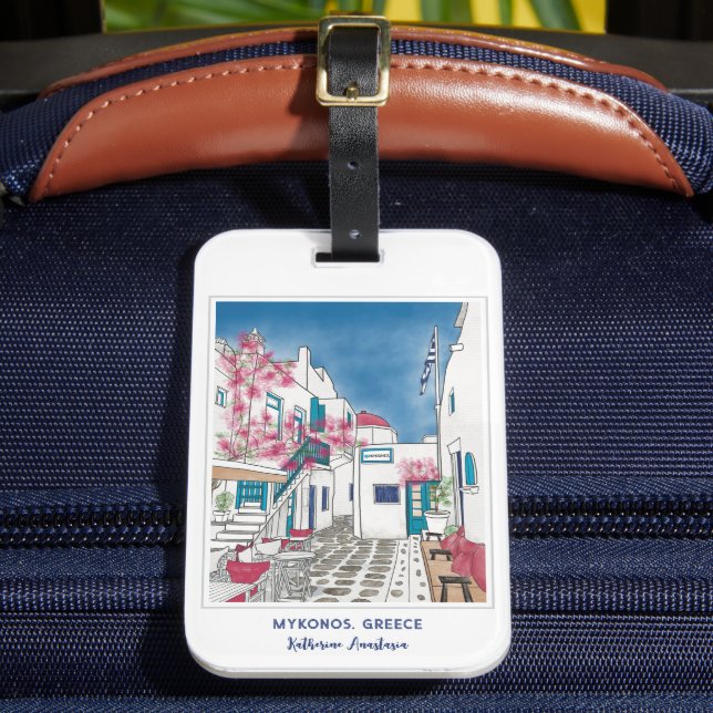 Etiqueta de equipaje personalizada Mykonos Grecia (Anverso In situ 2)