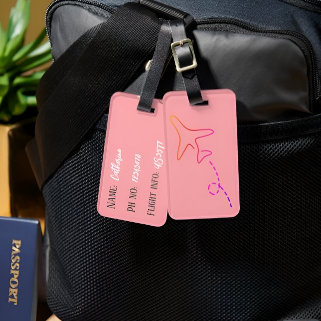 Etiqueta de equipaje personalizada rosa moderno y  (Subido por el creador)