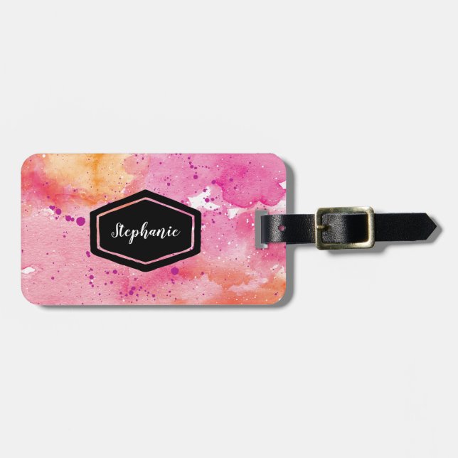 Etiqueta de equipaje personalizado de galaxia rosa (Frente Horizontal)