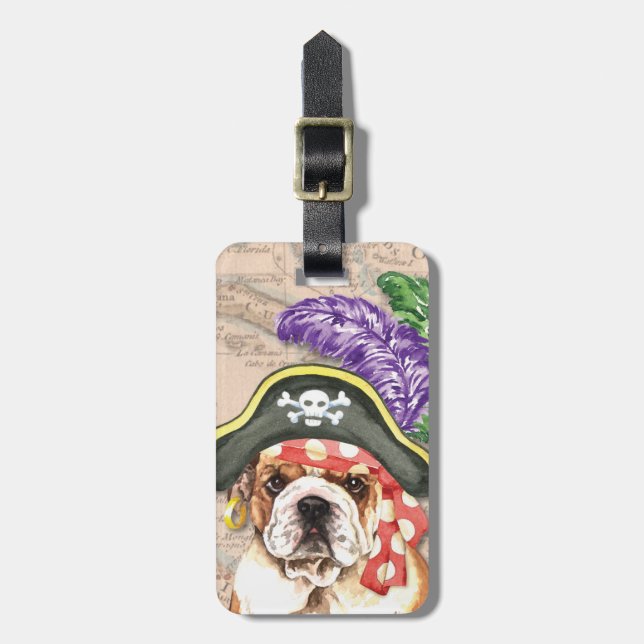 Etiqueta de equipaje pirata de bulldog (Frente Vertical)