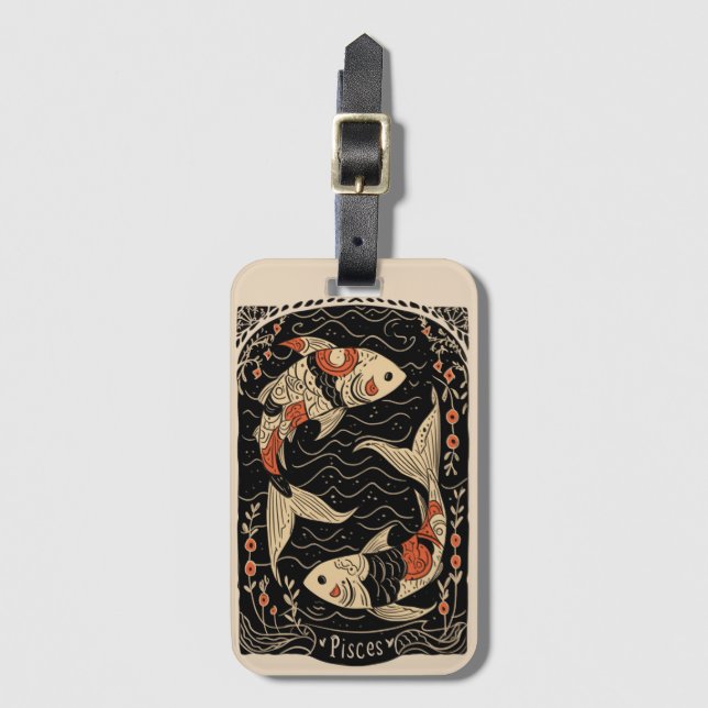 Etiqueta de equipaje Piscis Arte celestial zodiaco (Anverso vertical)
