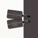 Etiqueta de equipaje simple elegante y gris oscuro<br><div class="desc">Sencilla y elegante etiqueta de equipaje gris oscuro y blanco con un patrón de rectángulo. Puede agregar su monograma,  nombre y dirección.</div>
