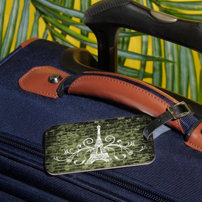 Etiqueta de equipajes Grunge de la Torre Eiffel Ve (Anverso In situ 3)