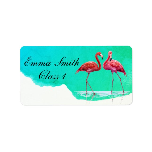 Etiqueta de escuela personalizada Flamingos (Frente)